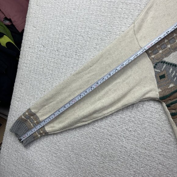 VTG Sunday's Men S Sweater Off-White / Green 3D Knit Wool Blend Canada Made - Picture 10 of 15